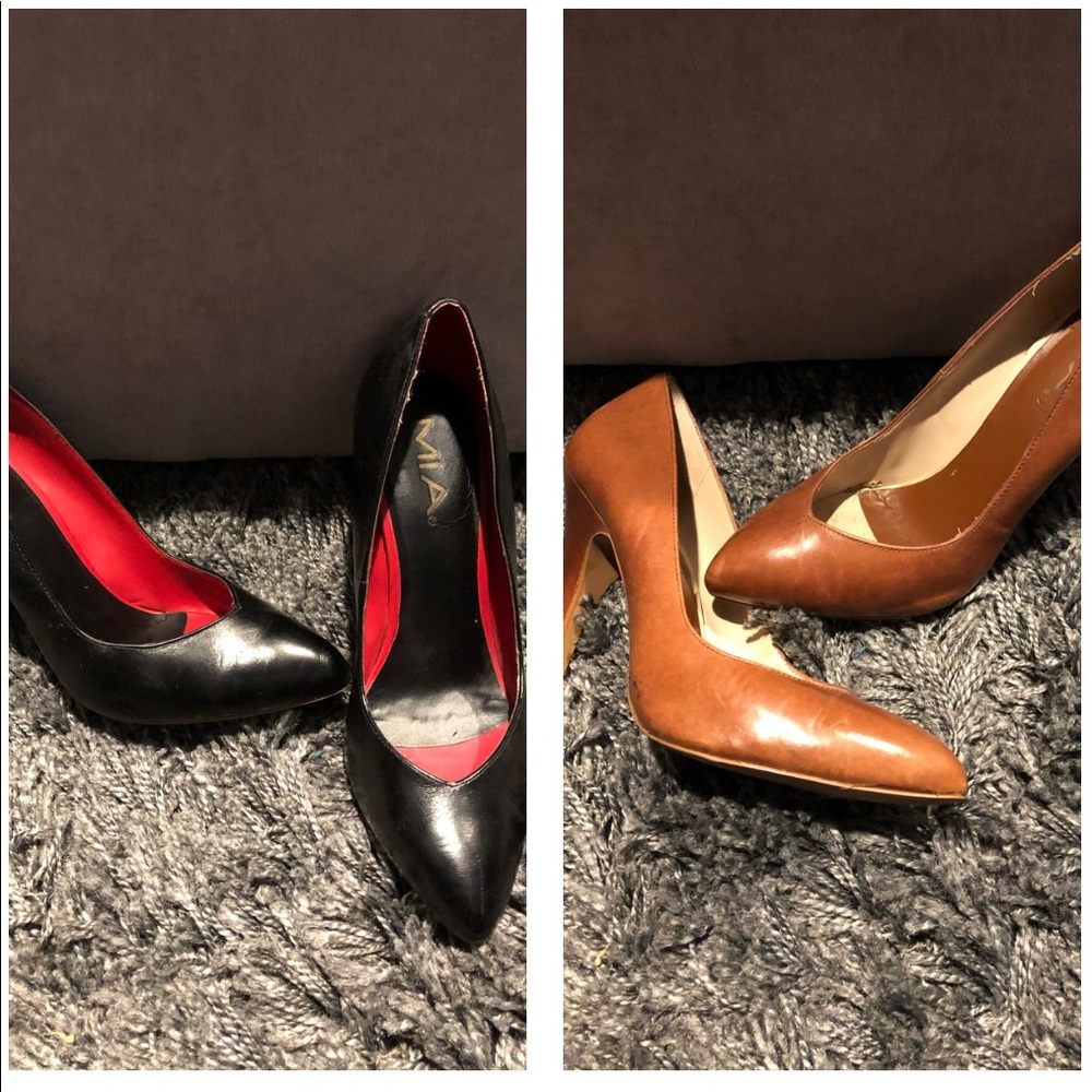 2 PAIRS of MIA HEELS (black & cognac)